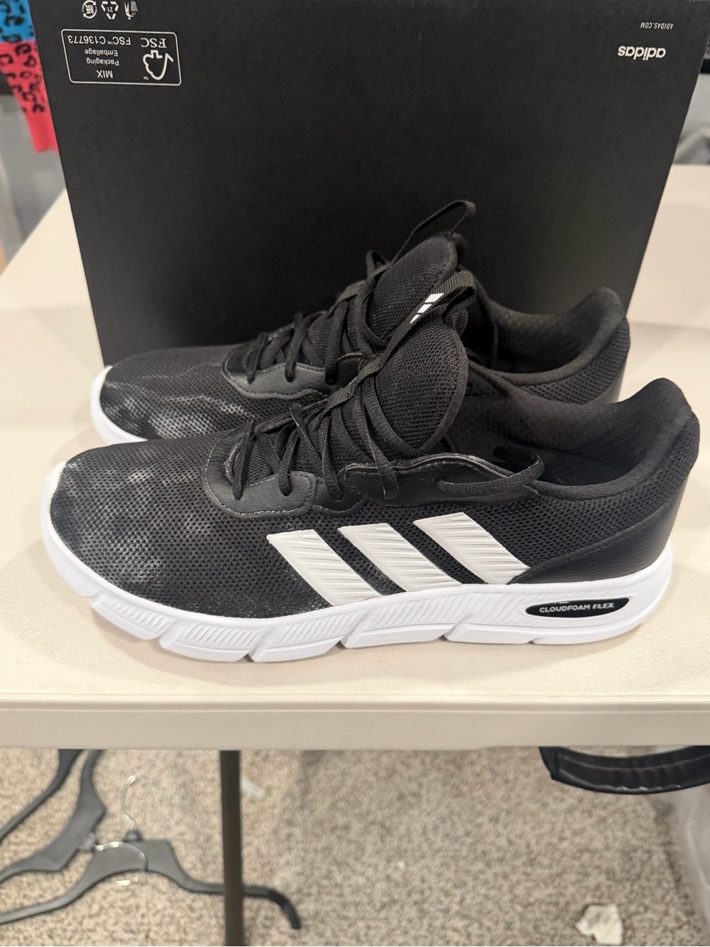 Adidas Men’s Cloudfoam Flex Lace Up Sneakers Black White Size 12 Wide